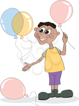 Royalty Free Clipart Image of a Little Boy With Balloons
