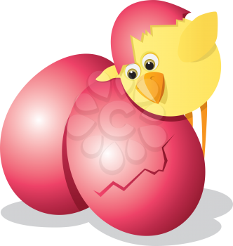 Royalty Free Clipart Image of a Chick and an Easter Egg