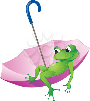 Royalty Free Clipart Image of a Frog in an Upside Umbrella