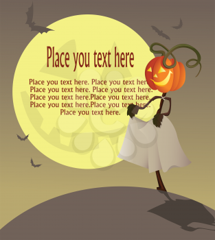 Royalty Free Clipart Image of a Pumpkin Head Girl