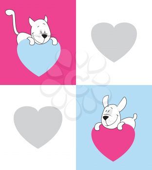 Royalty Free Clipart Image of a Cat and Dog Valentine