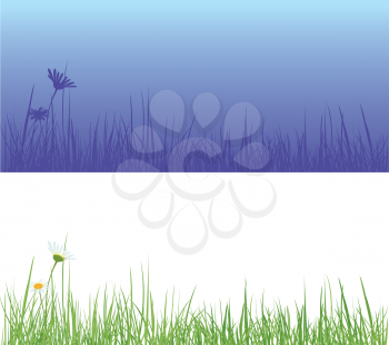 Royalty Free Clipart Image of a Field in the Daytime and at Night
