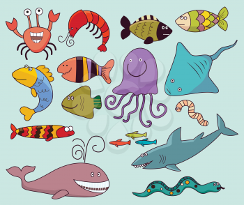 Vector illustration, marine animals, cartoon concept
