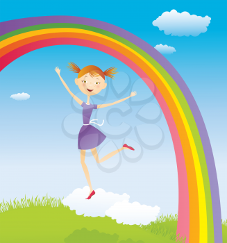 Girl on cloud and a rainbow.
EPS10. Contains transparent objects used for face drawing