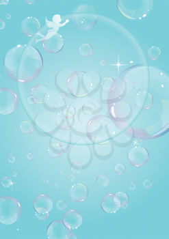 Blue valentine background with bubbles and angel.
EPS10. Contains transparent objects. Cropped using clipping mask.