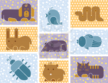 Zoo animals icons - stylized seamless background with used patterns
