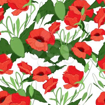 Vector illustration of red poppies seamless background