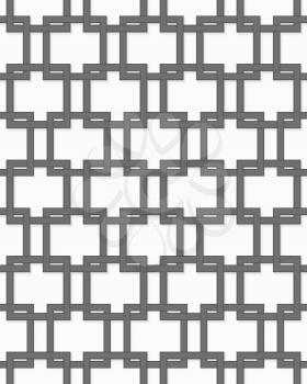 Seamless geometric background. Modern monochrome 3D texture. Pattern with realistic shadow and cut out of paper effect.3D gray interlocking squares.