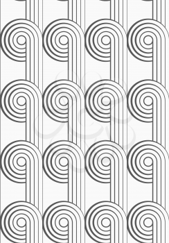 Abstract geometrical pattern. Modern monochrome background.Flat gray with textured circles with continues lines.