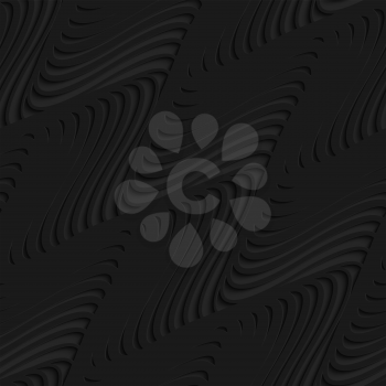 Black 3D seamless background. Dark pattern with realistic shadow.Black 3d diagonal merging waves.
