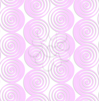 Abstract seamless background with 3D cut out of paper effect. Pattern with realistic shadow. Modern texture. Stylish backdrop.White colored paper pink spirals with thickening.