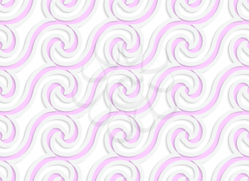 Abstract seamless background with 3D cut out of paper effect. Pattern with realistic shadow. Modern texture. Stylish backdrop.White colored paper spiral waves with pink inside.