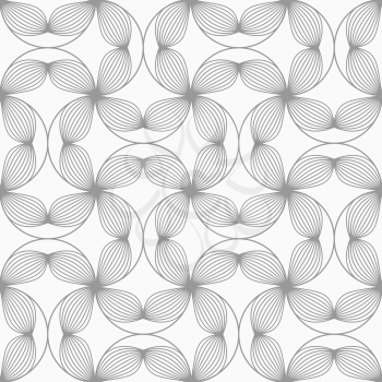 Gray seamless geometrical pattern. Simple monochrome texture. Abstract background.Slim gray striped four pedal flowers connected.