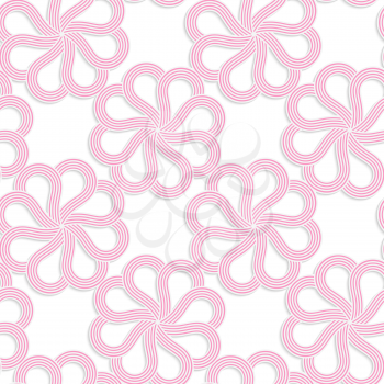 White 3D with colors pink flowers.Abstract geometrical background. Pattern with cut out paper effect and realistic shadows.