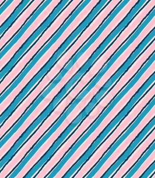 Diagonal blue and pink lines.Hand drawn with ink and colored with marker brush seamless background.Creative hand made brushed design.