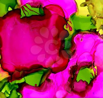 Abstract painted pink greed flow with texture.Colorful background hand drawn with bright inks and watercolor paints. Color splashes and splatters create uneven artistic modern design.