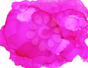 Pink splash with texture.Abstractl background hand drawn with bright inks and watercolor paints. Color splashes and splatters create uneven artistic modern design.
