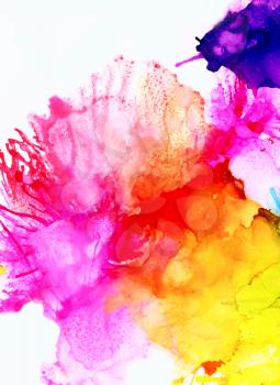 Rainbow colored splashes vertical.Colorful background hand drawn with bright inks and watercolor paints. Color splashes and splatters create uneven artistic modern design.