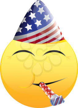 Royalty Free Clipart Image of a Happy Face With a Noisemaker