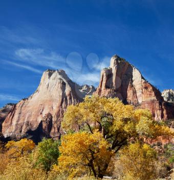 Royalty Free Photo of Mountains in Zion National Park in Autumn