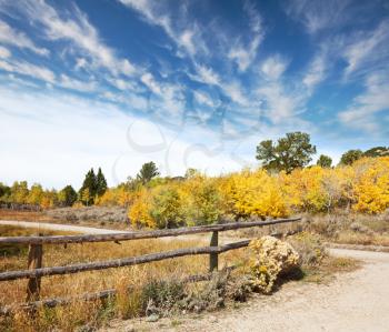 Royalty Free Photo of a Fence and Road in Autumn