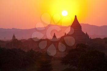Royalty Free Photo of Bagan at Sunset in Myanmar