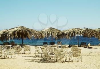Royalty Free Photo of Beach Chairs and Umbrellas