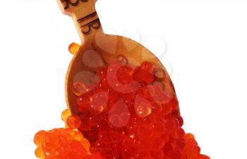 Royalty Free Photo of Red Caviar on a Spoon
