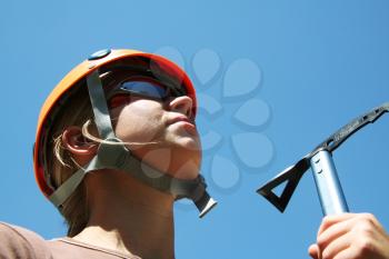 Royalty Free Photo of a Woman in Climbing Equipment