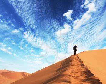Royalty Free Photo of a Person Walking in the Desert