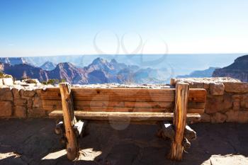 Royalty Free Photo of a Bench at the Grand Canyon