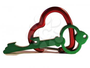 Royalty Free Photo of a Heart Key Chain and Green Key Bottle Opener