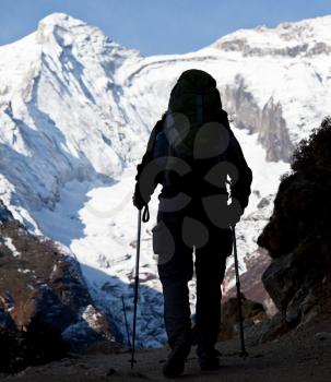 Royalty Free Photo of a Climber in the Himalayan Mountain Mountains