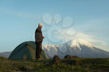 Royalty Free Photo of a Man Hiking in Kamchatka