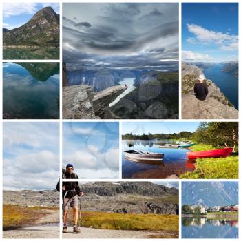 Royalty Free Photo of a Collage of Hiking in Norway