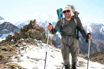 Royalty Free Photo of a Backpacker in the Mountains