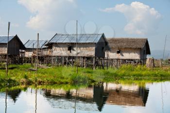 Royalty Free Photo of Houses on Inle Lake, Myanmar