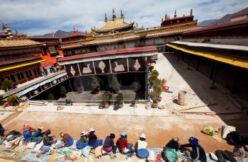 Royalty Free Photo of Workers in a Tibetan Monastery, Lhasa, Tibet