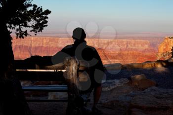 Royalty Free Photo of a Man Looking Over a Canyon