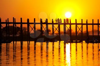 famous tick  bridge at sunset in Myanmar