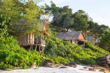 Bamboo huts on tropical island