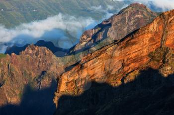 Pico Ruivo and Pico do Areeiro mountain peaks in  Madeira, Portugal