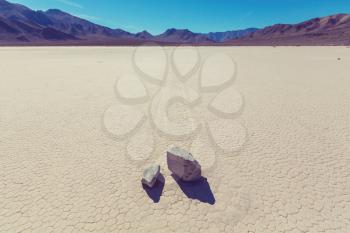 Racetrack Playa at Death Valley - moving rocks in California, USA