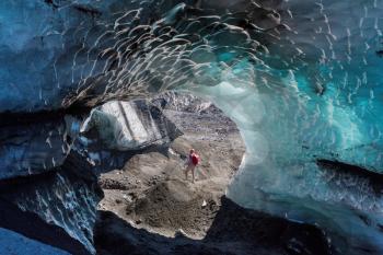 Ice cavern in glacier in the Chile mountains