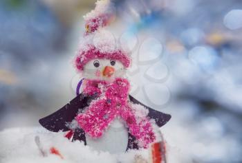 Pretty Snowman on snowy New Year 2021  date background