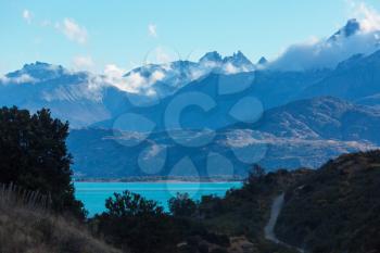 Beautiful mountains landscape along gravel road Carretera Austral in southern Patagonia, Chile