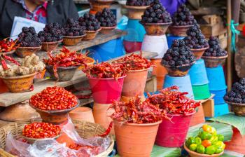 Red chilli in street market, Mexico