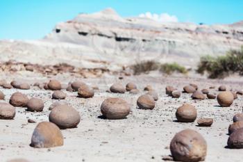 Unusual narural stone balls ,Cancha de bochas, Ischigualasto,Argentina.