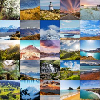 Photo collage of  New Zealand landscapes