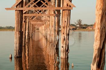 famous tick  bridge at sunset in Ubein, Mandalay, Myanmar